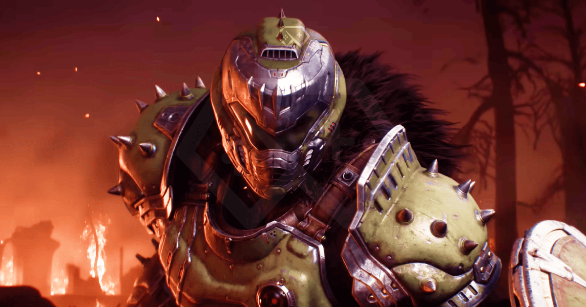 Screenshot from DOOM: The Dark Ages, showcasing intense action gameplay and dark medieval visuals.