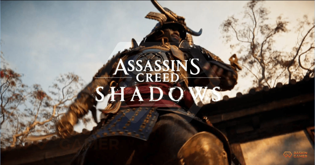 Screenshot of Assassin's Creed Shadows featuring protagonist Naoe navigating a bustling feudal Japanese street at dusk.