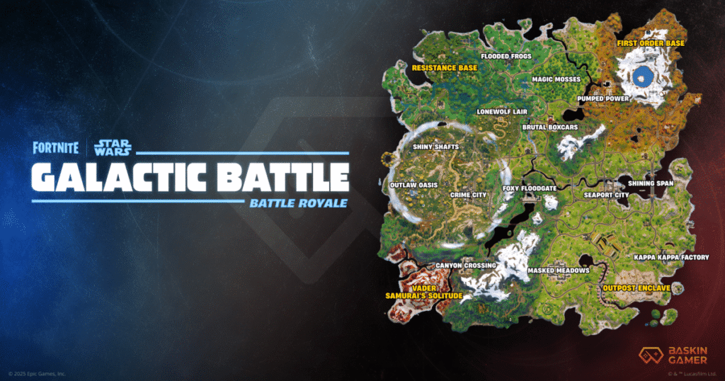 The Fortnite map now features four Star Wars-themed areas, each packed with danger, loot, and lore: