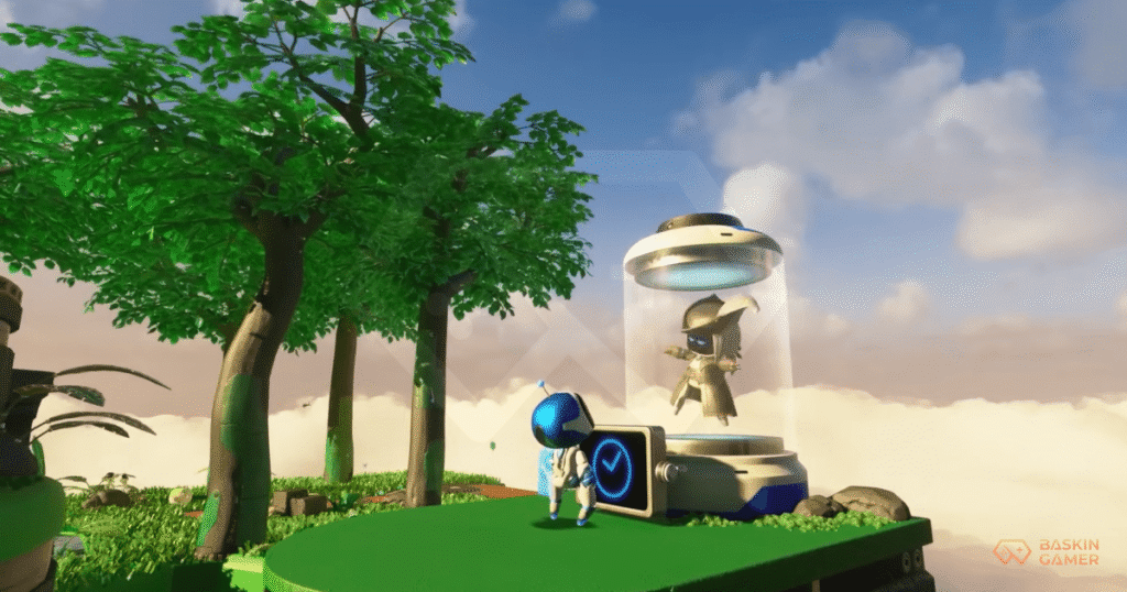 As you continue, look out for a group of bots standing behind a camera. This bot crew is filming another bot dressed like a popular PlayStation character. That’s your target.